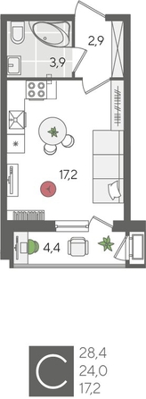 
  Продается студия, 28.4 м², ЖК Рекорд 2, литера 1
. Фото 1.