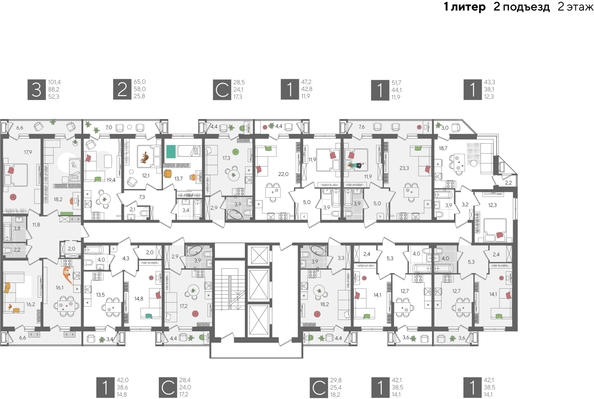 
  Продается 1-комн. квартира, 42 м², ЖК Рекорд 2, литера 1
. Фото 2.