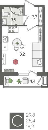 
  Продается студия, 29.8 м², ЖК Рекорд 2, литера 1
. Фото 1.