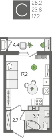 
  Продается студия, 28.2 м², ЖК Рекорд 2, литера 1
. Фото 1.