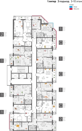 
  Продается 1-комн. квартира, 47 м², ЖК Рекорд 2, литера 1
. Фото 2.