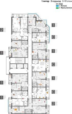 
  Продается 1-комн. квартира, 41.5 м², ЖК Рекорд 2, литера 1
. Фото 2.