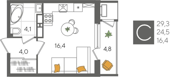 
  Продается студия, 29.3 м², ЖК Рекорд 2, литера 1
. Фото 1.
