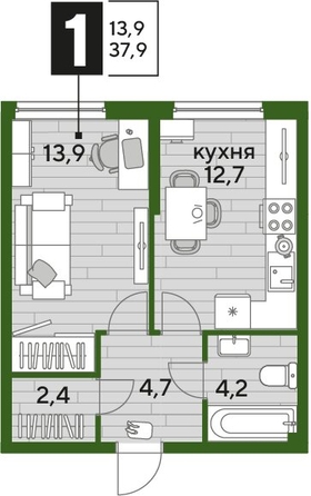 
  Продается 1-комн. квартира, 37.7 м², ЖК DOGMA PARK (Догма парк), лит 1
. Фото 1.
