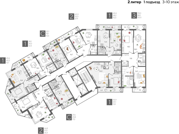
  Продается 2-комн. квартира, 60.3 м², ЖК Рекорд 2, литера 2
. Фото 2.