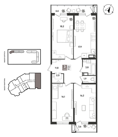 
  Продается 3-комн. квартира 97.3 м², в ЖК Рекорд 2, литера 2. Фото 2.