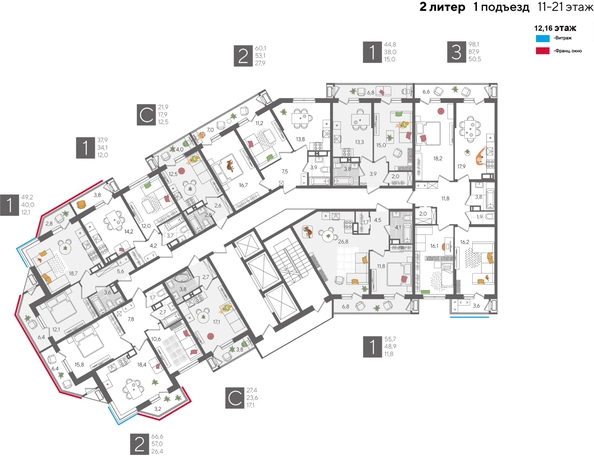 
  Продается 1-комн. квартира, 55.7 м², ЖК Рекорд 2, литера 2
. Фото 2.