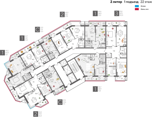
  Продается 2-комн. квартира, 65.3 м², ЖК Рекорд 2, литера 2
. Фото 2.