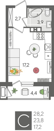 
  Продается студия, 28.2 м², ЖК Рекорд 2, литера 2
. Фото 1.