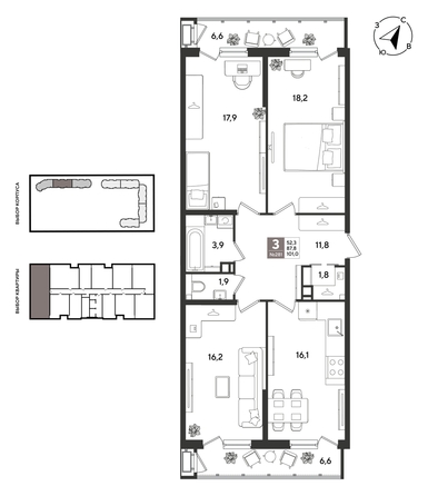 
  Продается 3-комн. квартира 100 м², в ЖК Рекорд 2, литера 2. Фото 1.