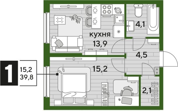 
  Продается 1-комн. квартира, 39.2 м², ЖК DOGMA PARK (Догма парк), литера 7
. Фото 1.