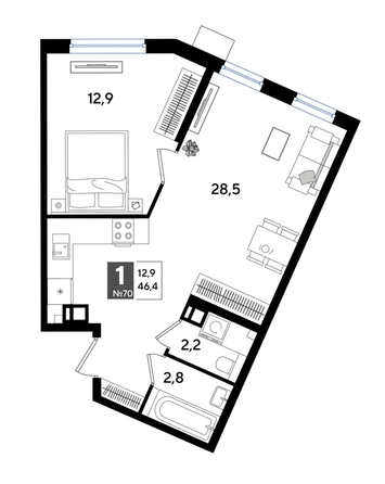 
  Продается 1-комн. квартира, 46.4 м², ЖК DOGMA PARK (Догма парк), лит 13
. Фото 1.