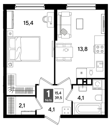 
  Продается 1-комн. квартира, 39.5 м², ЖК DOGMA PARK (Догма парк), литера 16
. Фото 1.