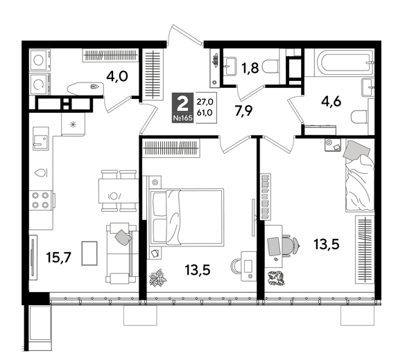
  Продается 2-комн. квартира, 58.6 м², ЖК DOGMA PARK (Догма парк), лит 17
. Фото 1.