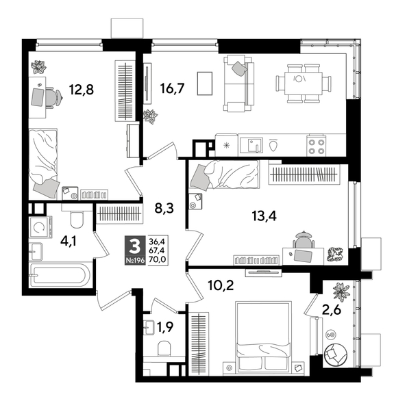 
  Продается 3-комн. квартира, 68.8 м², ЖК DOGMA PARK (Догма парк), лит 17
. Фото 1.
