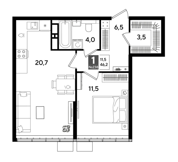 
  Продается 1-комн. квартира, 44.1 м², ЖК DOGMA PARK (Догма парк), литера 19
. Фото 1.