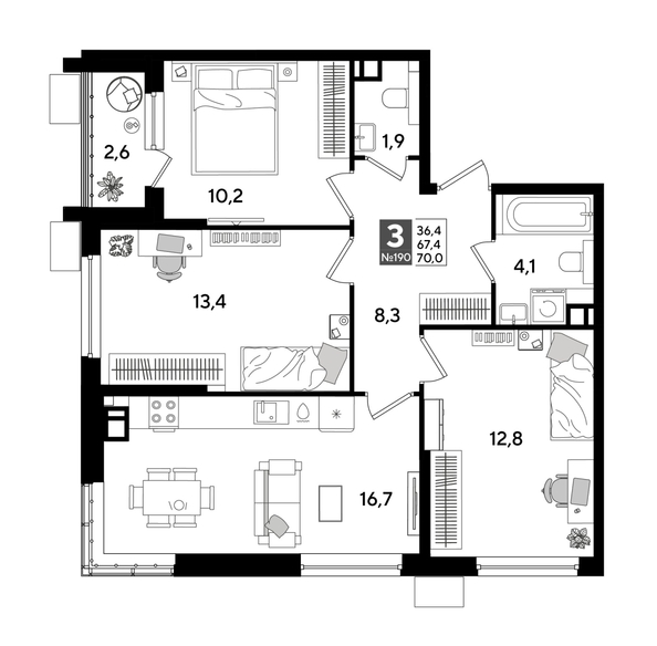 
  Продается 3-комн. квартира 68.9 м², в ЖК ДОГМА ПАРК, лит 20. Фото 1.