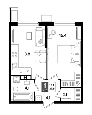 
  Продается 1-комн. квартира 39.1 м², в ЖК ДОГМА ПАРК, лит 20. Фото 1.