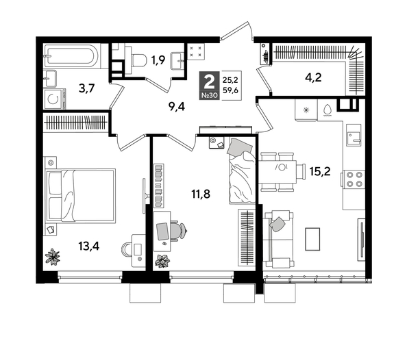 
  Продается 2-комн. квартира, 59.6 м², ЖК DOGMA PARK (Догма парк), литера 18
. Фото 1.