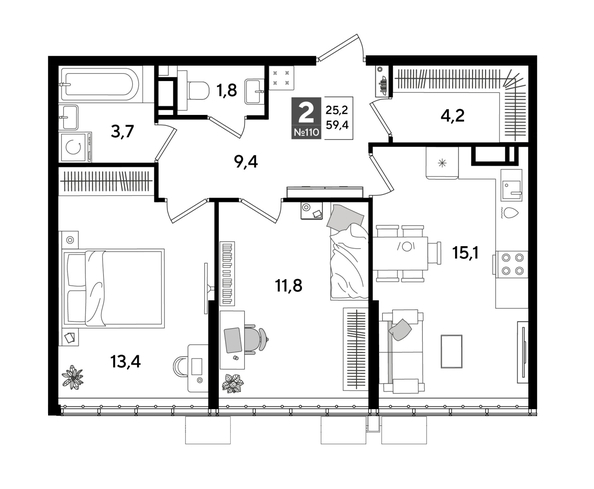 
  Продается 2-комн. квартира, 59.4 м², ЖК DOGMA PARK (Догма парк), литера 18
. Фото 1.