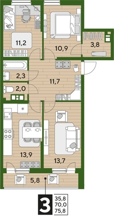
  Продается 3-комн. квартира, 75.9 м², ЖК DOGMA PARK (Догма парк), литера 21
. Фото 1.