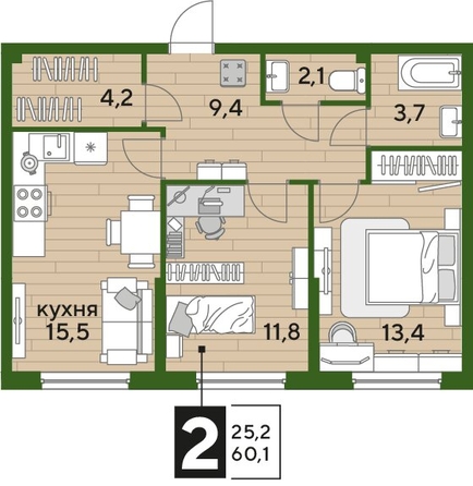 
  Продается 2-комн. квартира, 60.1 м², ЖК DOGMA PARK (Догма парк), литера 21
. Фото 1.