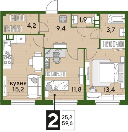
  Продается 2-комн. квартира, 59.6 м², ЖК DOGMA PARK (Догма парк), литера 21
. Фото 1.