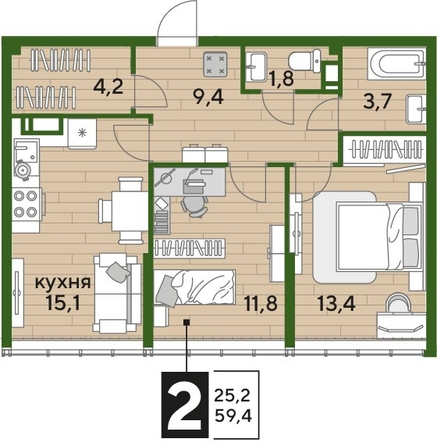 
  Продается 2-комн. квартира, 59.4 м², ЖК DOGMA PARK (Догма парк), литера 21
. Фото 1.