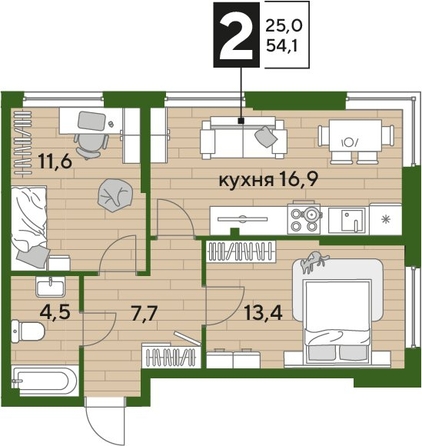 
  Продается 2-комн. квартира, 54.1 м², ЖК DOGMA PARK (Догма парк), литера 22
. Фото 1.