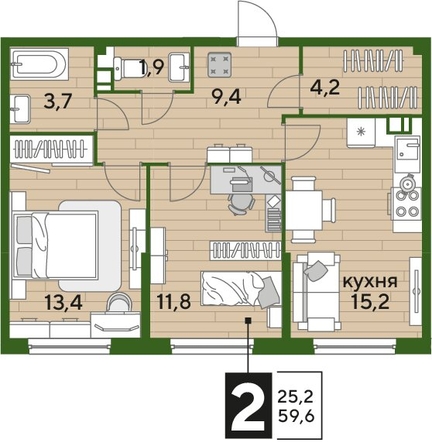 
  Продается 2-комн. квартира, 59.6 м², ЖК DOGMA PARK (Догма парк), литера 22
. Фото 1.