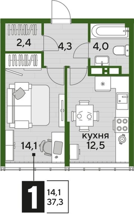 
  Продается 1-комн. квартира, 37.3 м², ЖК DOGMA PARK (Догма парк), литера 22
. Фото 1.