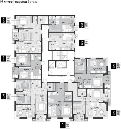 
  Продается 3-комн. квартира, 82.3 м², ЖК Парк Победы 2, литера 19
. Фото 2.