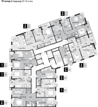 
  Продается 2-комн. квартира, 63.2 м², ЖК Парк Победы 2, литера 19
. Фото 2.