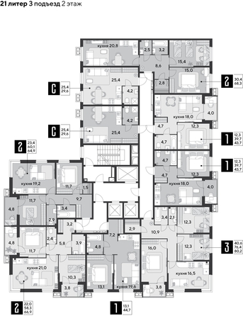 
  Продается 2-комн. квартира, 68.3 м², ЖК Парк Победы 2, литера 21
. Фото 2.
