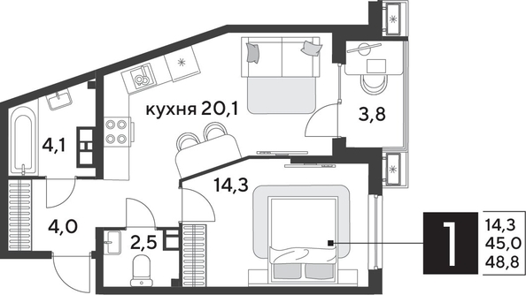 
  Продается 1-комн. квартира, 48.8 м², ЖК Парк Победы 2, литера 28
. Фото 1.