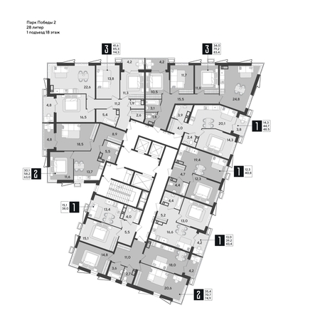 
  Продается 2-комн. квартира, 74.9 м², ЖК Парк Победы 2, литера 28
. Фото 2.