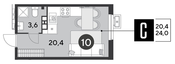
  Продается студия, 24 м², ЖК Парк Победы 2, литера 6
. Фото 1.