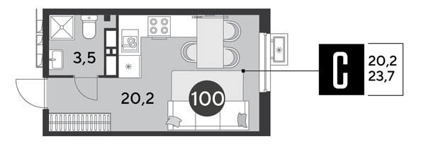 
  Продается студия 23.7 м², в ЖК Парк Победы 2, литера 6. Фото 1.