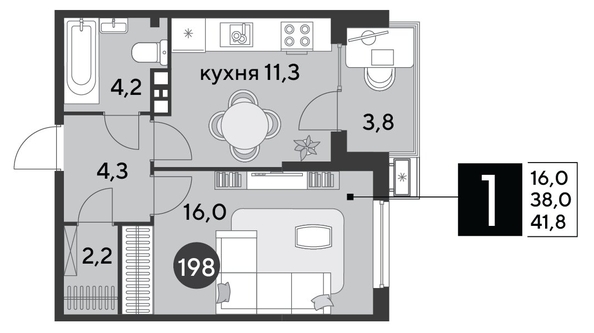 
  Продается 1-комн. квартира, 41.8 м², ЖК Парк Победы 2, литера 6
. Фото 1.