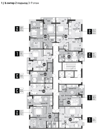 
  Продается 1-комн. квартира, 41.8 м², ЖК Парк Победы 2, литера 6
. Фото 2.