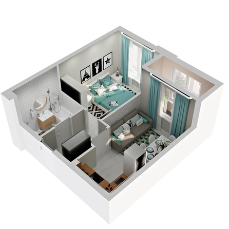 
  Продается 1-комн. квартира, 35.49 м², ЖК Зеленая территория, литера 1.2
. Фото 1.