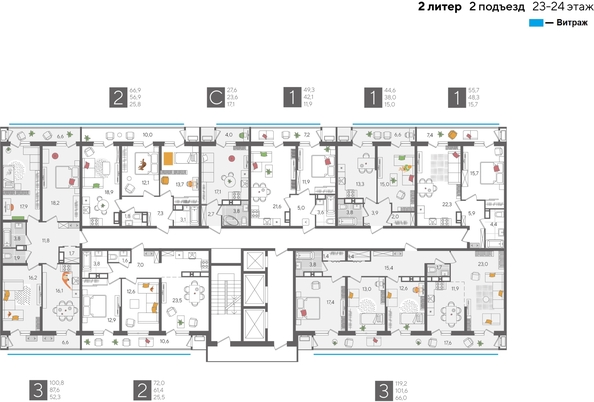 
  Продается 1-комн. квартира, 44.6 м², ЖК Рекорд 2, литера 2
. Фото 2.