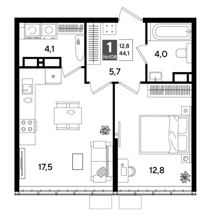 
  Продается 1-комн. квартира, 43.8 м², ЖК DOGMA PARK (Догма парк), литера 19
. Фото 1.