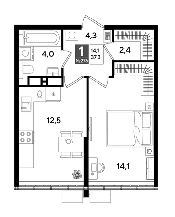 
  Продается 1-комн. квартира, 37.3 м², ЖК DOGMA PARK (Догма парк), лит 20
. Фото 1.
