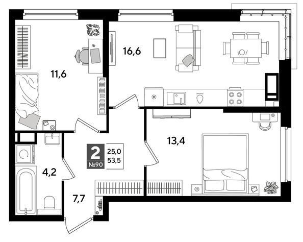
  Продается 2-комн. квартира, 53.5 м², ЖК DOGMA PARK (Догма парк), лит 20
. Фото 1.