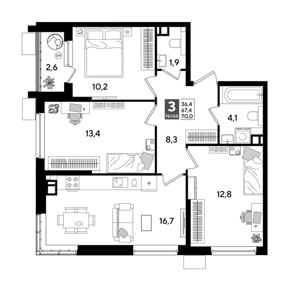 
  Продается 3-комн. квартира, 70 м², ЖК DOGMA PARK (Догма парк), лит 20
. Фото 1.