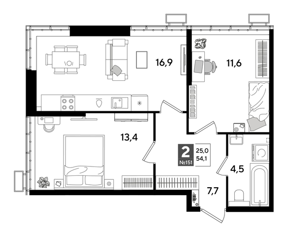 
  Продается 2-комн. квартира 53.5 м², в ЖК ДОГМА ПАРК, лит 20. Фото 1.
