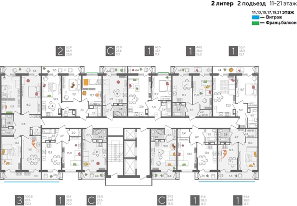 
  Продается 1-комн. квартира 41 м², в ЖК Рекорд 2, литера 2. Фото 2.