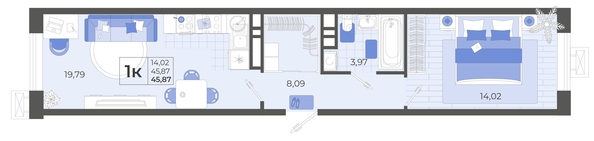 
  Продается 1-комн. квартира 45.4 м², в ЖК Высочество, литера 2. Фото 4.