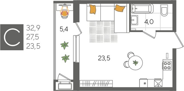 
  Продается студия 32.9 м², в ЖК Рекорд 2, литера 5. Фото 1.